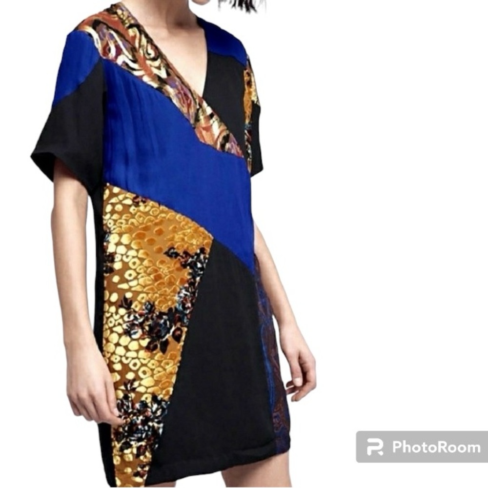 Anthropologie HD in Paris ,silk blend dress w/ bold beautiful “patchwork” prints